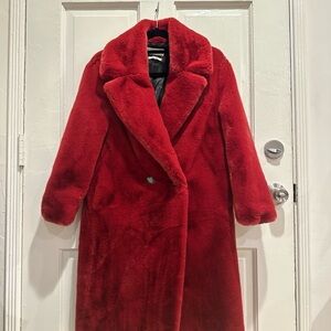 Luxurious Red Faux Fur Coat